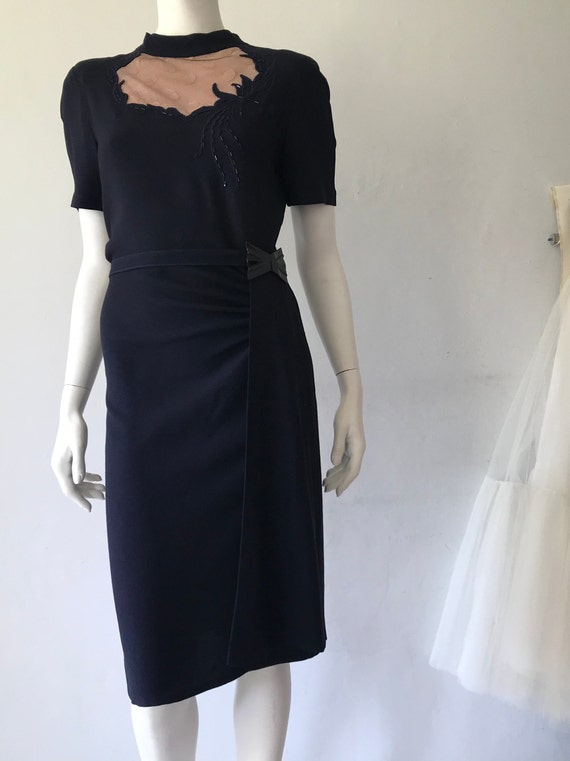 Vintage 1940s navy crepe dress/ 1940's dress/ Ori… - image 9