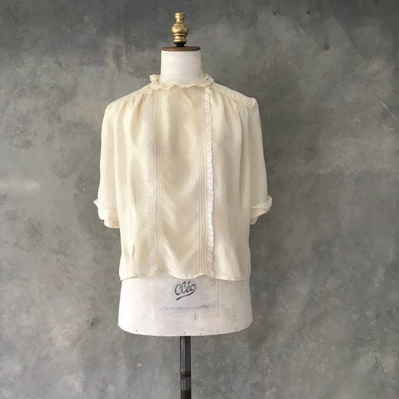 1930s silk blouse/ 1930s lace trimmed blouse/vint… - image 6