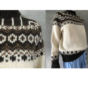 Vintage Icelandic knit wool sweater/vintage folk knit sweater/cream wool pattern knit/heritage knit jumper/1970s chunky knit image 6