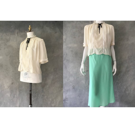 1930s silk blouse/ 1930s lace trimmed blouse/vint… - image 10