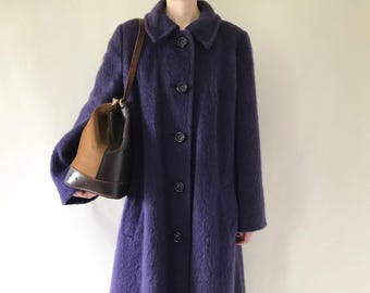 Vintage mohair coat by BERNAT KLEIN/Vintage purple mohair coat/Vintage 1970s long mohair coat/Designer vintage wool coat