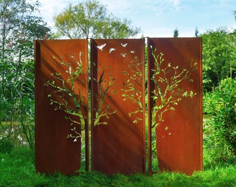 Gartenwand Triptychon Baum 225×195 cm