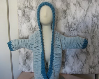 Baby Sweater Hoodie - Blue Hooded Toddler Sweater - Crochet - Knitted - Soft Yarn - Light Blue - Baby Boy - Baby Girl - Baby Gift