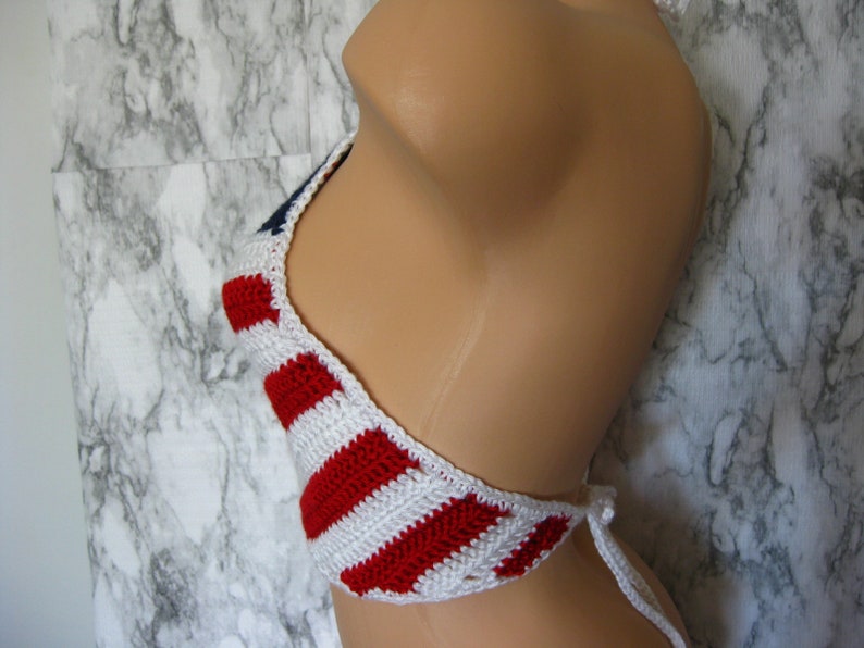 Hippie Style Boho 4th of July Fashion Top Red White /& Blue Crochet Halter Crop Top Women/'s Summer Cropped Tops