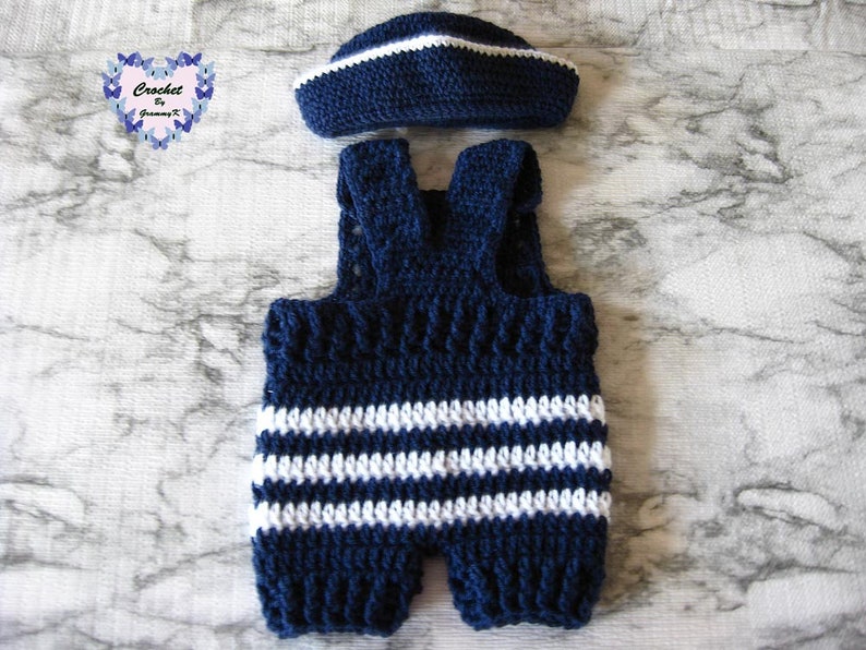 Navy Blue or White Baby Boy Overalls With Sailor Hat Etsy
