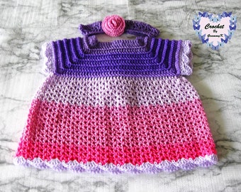 Crochet Baby Girl Dress Multi-Color Purple, Lavender & Rose (3-6 mos)