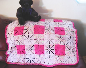 Baby Afghan Blanket - Handmade for Baby - Granny Squares - Pink - Baby Shower Gift - Baby Girl - Crib Blanket