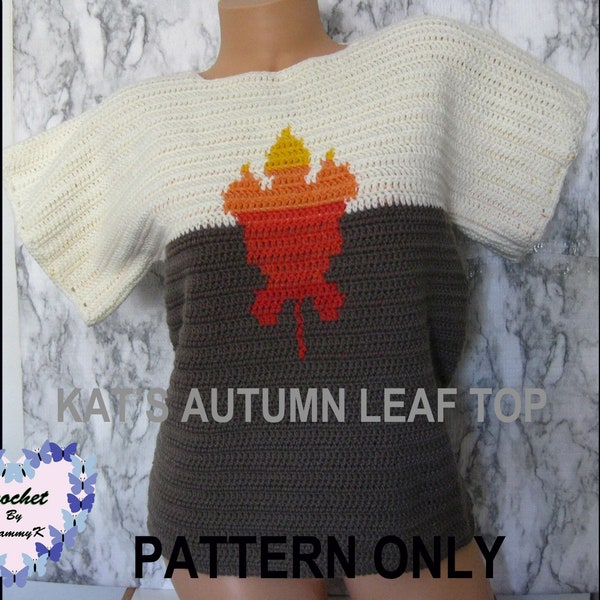 CROCHET PATTERN - Kat's Autumn Leaf Top - Brown and Cream - Trending - Fall Fashion Pattern - Warm Pullover - Short Sleeve - Cotton Yarn