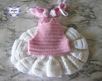 Pink Baby Tutu balet Crochet strój z pasującymi baletu kapcie (0-3 miesięcy)