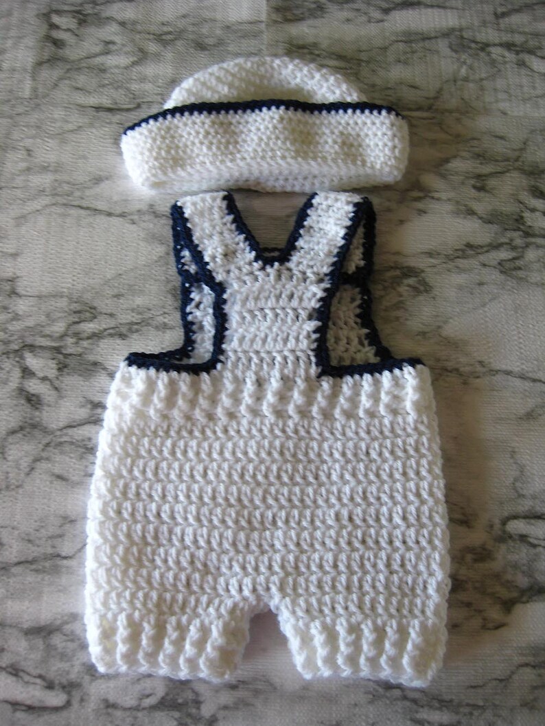 Navy Blue or White Baby Boy Overalls With Sailor Hat Etsy