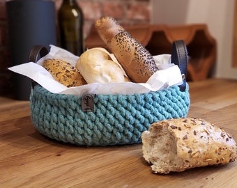 Bread basket,  Color choice cotton basket, Round basket with handles, table basket, eco crochet basket, Breakfast basket, washable basket
