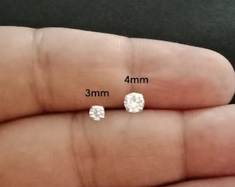 CZ Stud Earrings, Tiny Diamond Earrings,  5mm 6mm 7mm Sterling Silver, 3mm 4mm CZ Earring, 22 Gauge, Earring Cartilage, Crystal Earring