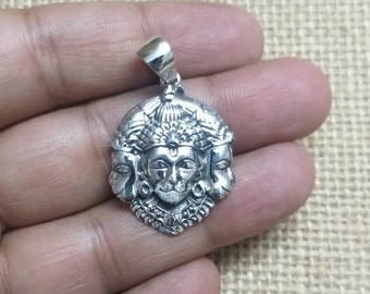 Trimukhi Hanuman Pendant, 925 Sterling Silver, Shiva's Avatar, Three Face Hanuman,  Hindu God Amulet, Rama Devotee, Protection Amulet