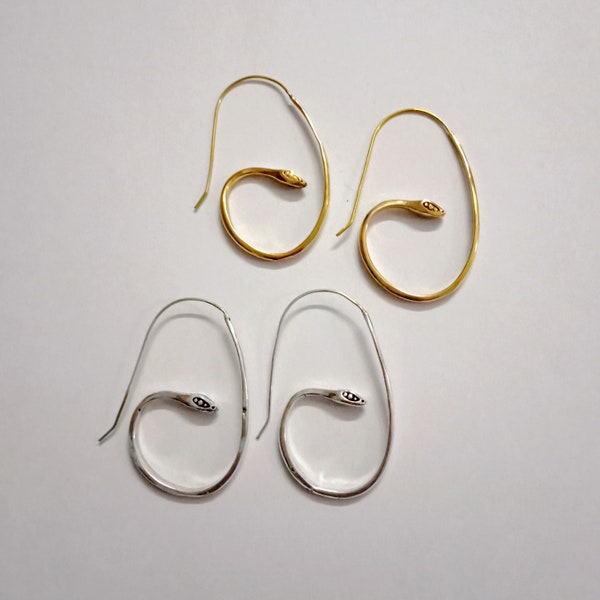 Snake Hoop Earrings, Brass Hoop Earrings, Indian Style Earrings, Silver Earrings, Snake Earrings