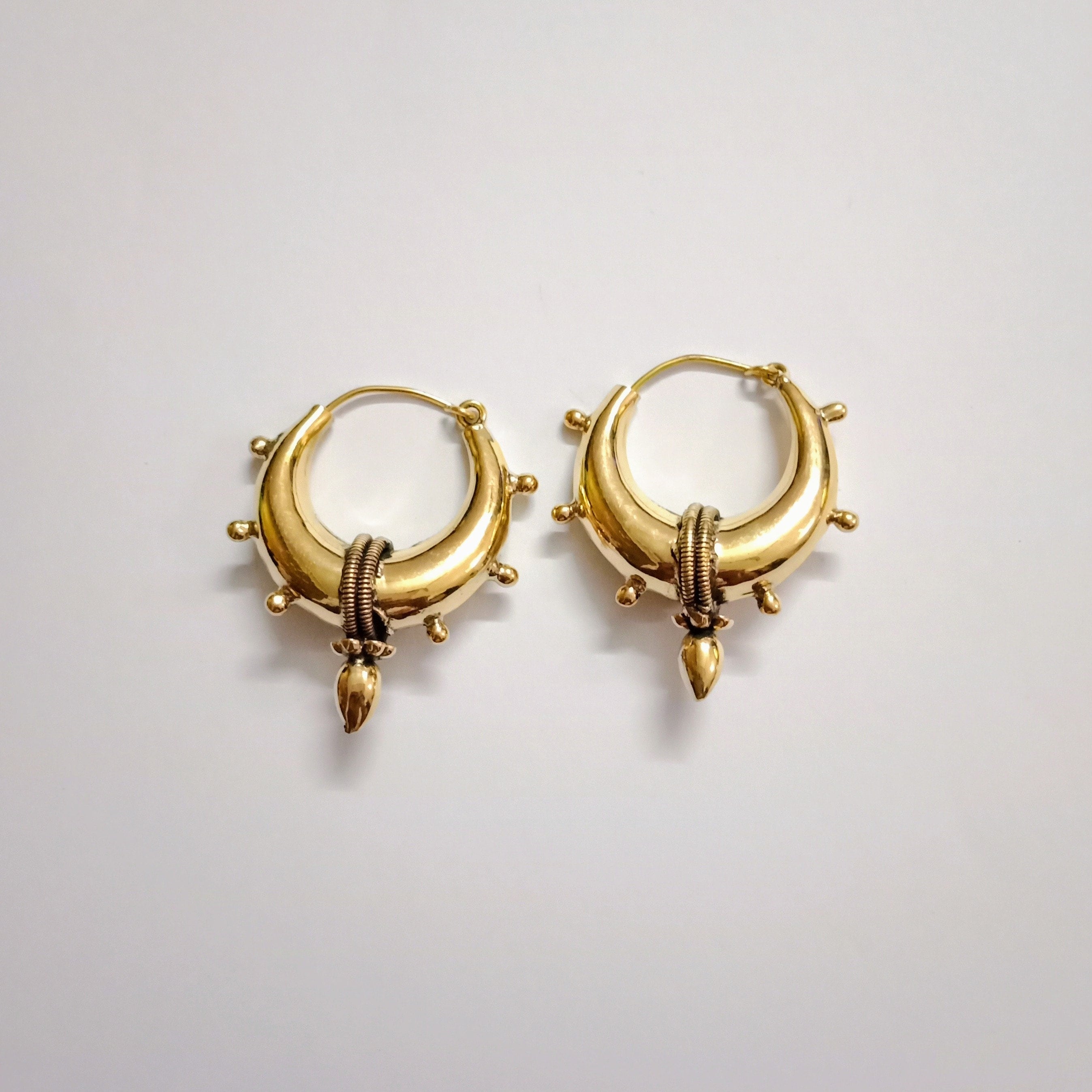 Brass Spike Hoop Earrings,  Tribal Large Earrings,  Ethnic Earrings,  Chunky Earrings, Gift Ideas For Her,  Large Hoops,  Spike Earrings