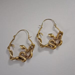 Snake Hoop Earrings, Brass Hoop Earrings, Indian Style Earrings, Silver Earrings, Snake Earrings