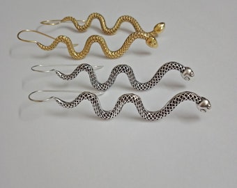 Snake Hoop Earrings, Brass Hoop Earrings, Indian Style Earrings, Silver Earrings, Snake Earrings