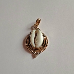 Cowrie Pendant, Brass pendant, Shell pendant,  lightweight pendant