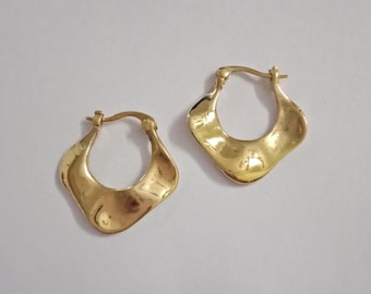 Hammered Hoops, Dainty Brass Earrings, Circle, Unique, Abstract, Gold Hoops, Organic Shaped