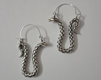 Snake Hoop Earrings, Brass Hoop Earrings, Indian Style Earrings, Silver Earrings, Snake Earrings