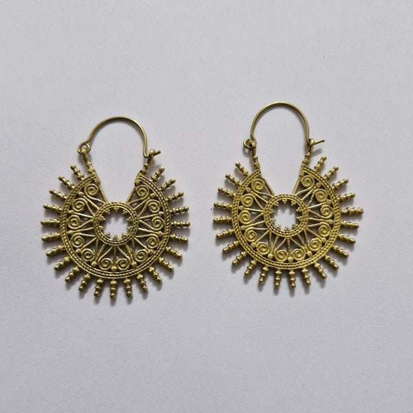 Floral Hoop, Brass, Hoop Earrings, Gold Earrings, Wide Hoop, Gold Hoop Earrings, Unique Brass Earring, Silver Earrings, Indian Earrings