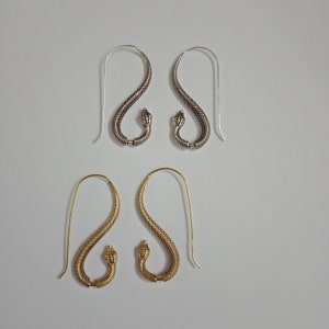 Snake Hoop Earrings, Brass Hoop Earrings, Indian Style Earrings, Silver Earrings, Snake Earrings
