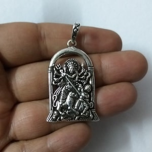 Maa Durga Chamunda Kali Adishakti, Durga Slaying Mahishasura, Sterling Silver Pendant, Hindu Goddess, Protection Amulet, Devine Feminine,