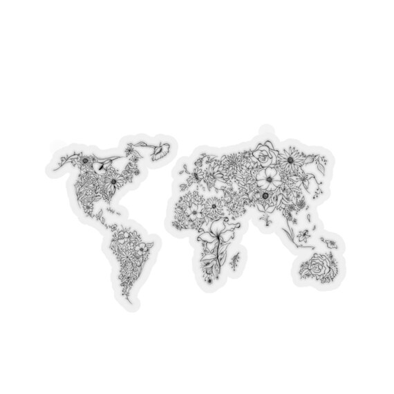 World Map Sticker Floral World Map Sticker Map Sticker Etsy