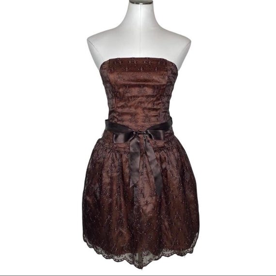 Vintage Jessica Mcclintock Brown Strapless Drop Waist Embroidered Organza Dress - Etsy Israel Vintage Jessica Mcclintock Brown Strapless Drop Waist Embroidered Organza Dress - Etsy Israel