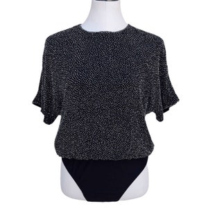 Vintage Oleg Cassini Black Tie Beaded Bodysuit size Large