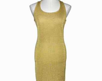 Vintage Morningside Metallic Gold Tank Mini Dress size Small