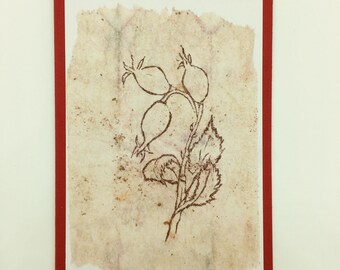 Greeting card rose hips - with tea paper, for good luck and get well wishes, thank you or birthday greetings