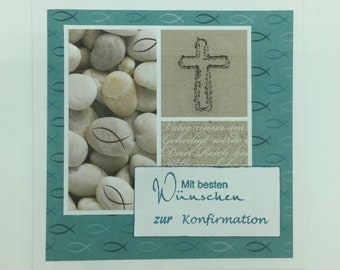 Greeting card with best wishes, aqua, for congratulations on confirmation, confirmation or communion