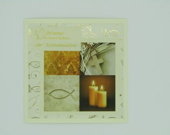 Greeting card with best wishes, gold, for congratulations on confirmation, confirmation or communion