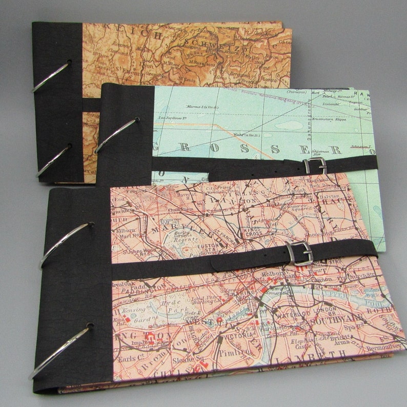 Foto-Album Landkarte quer mit Pergamin und schwarzen Seiten, für Reiseerinnerungen Bild 1
