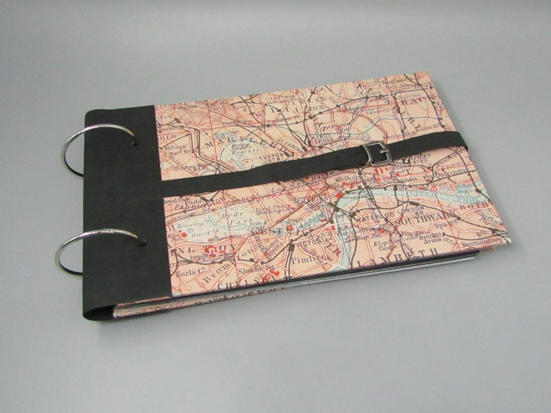 Foto-Album Landkarte quer mit Pergamin und schwarzen Seiten, für Reiseerinnerungen London