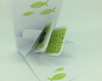 Pop-up card for confirmation or communion with a fish motif in pastel colors