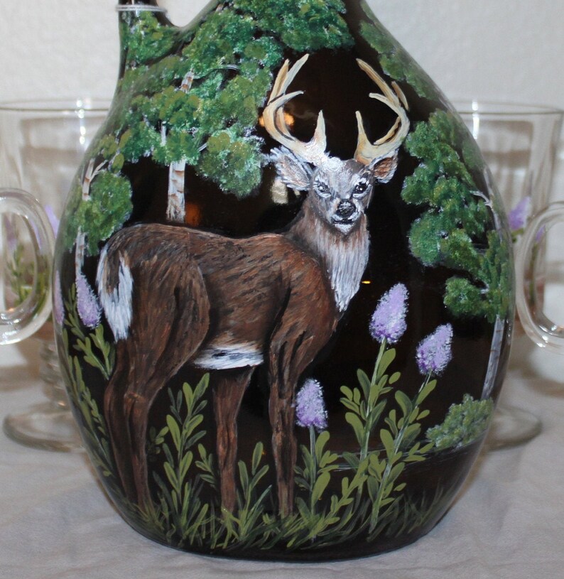 Hand Painted Liquor Bottle Set with Deer and Winter Tree Etsy