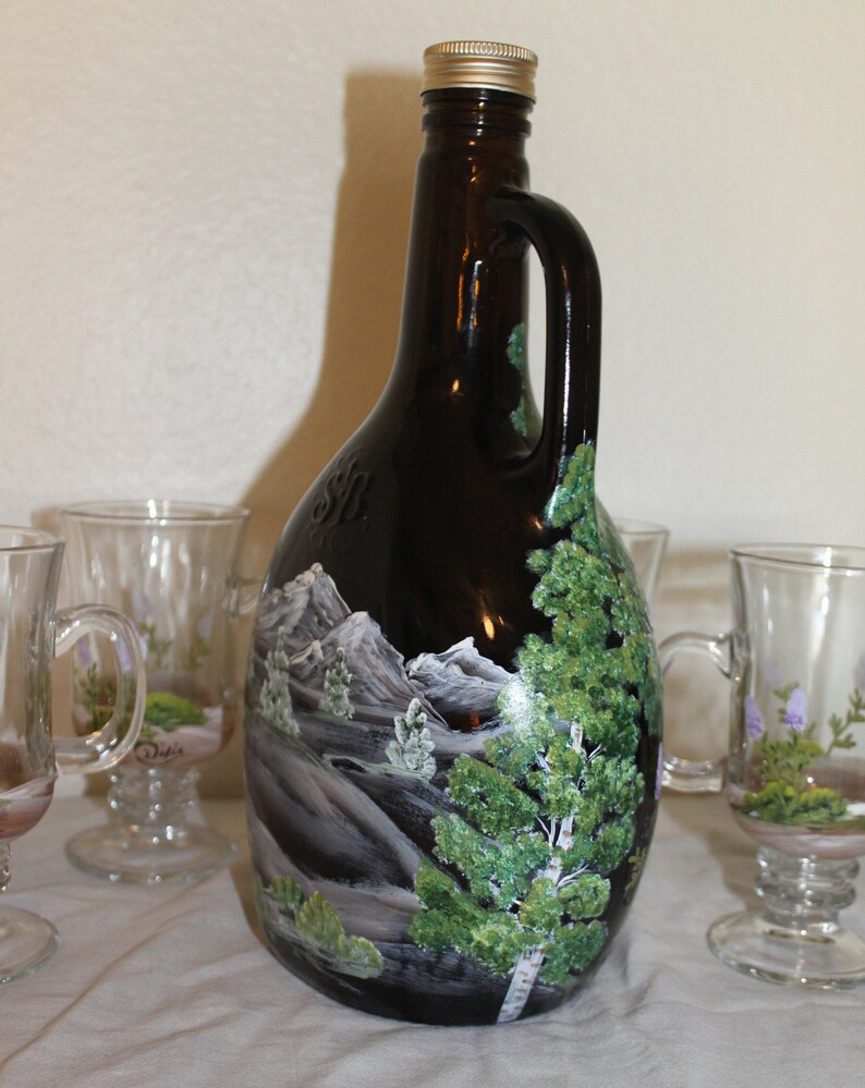 Hand Painted Liquor Bottle Set with Deer and Winter Tree Etsy