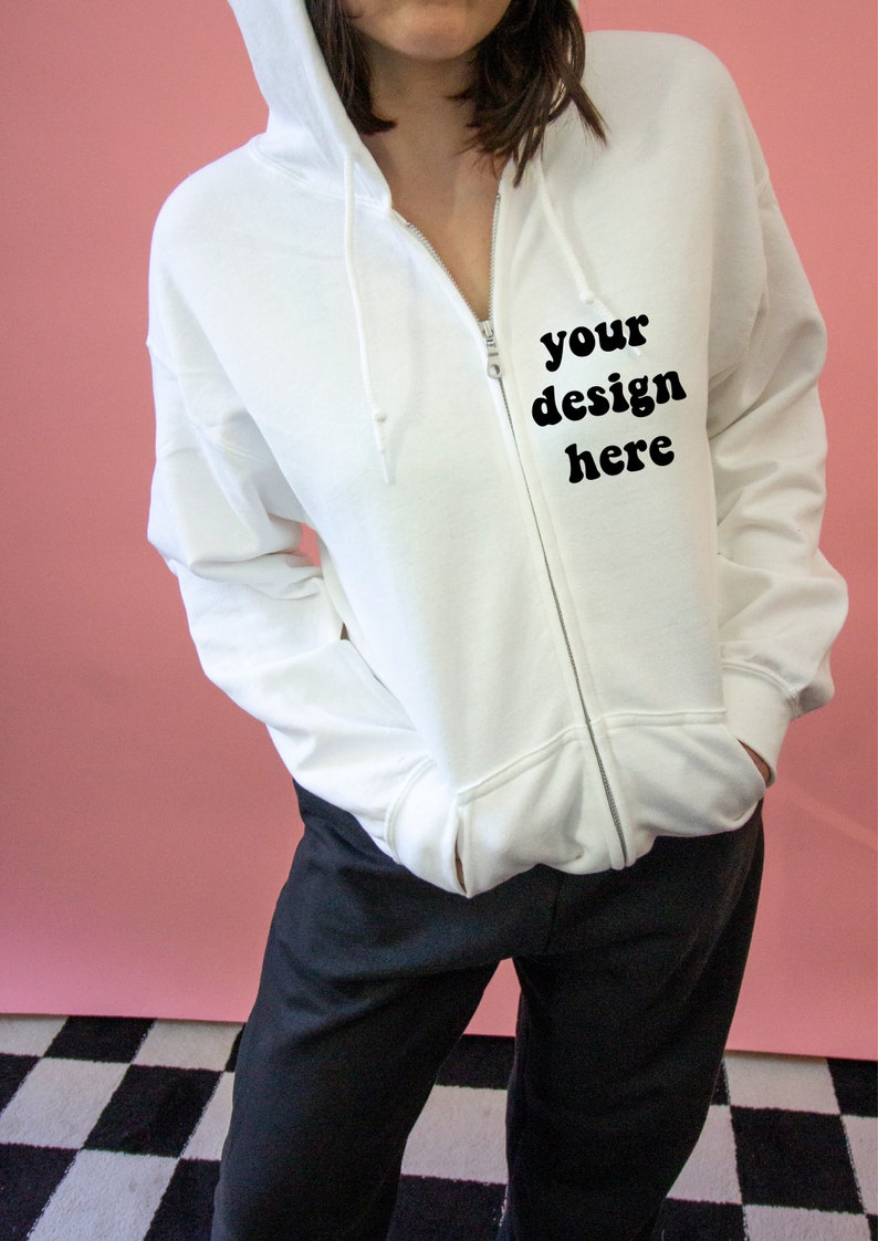 white zip up hoodie mockup instant digital download white gildan zip up sweatshirt mock up image 1