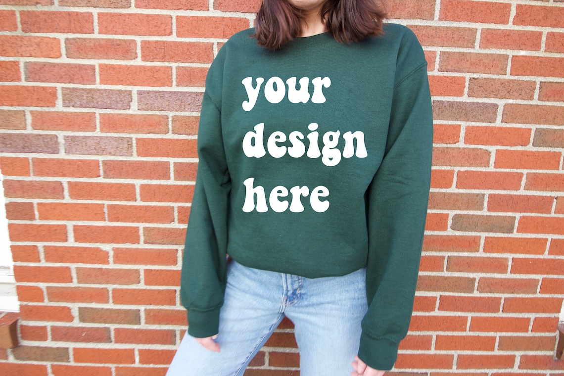 Gildan Forest Green Crewneck Sweatshirt Mockup Instant Digital Download