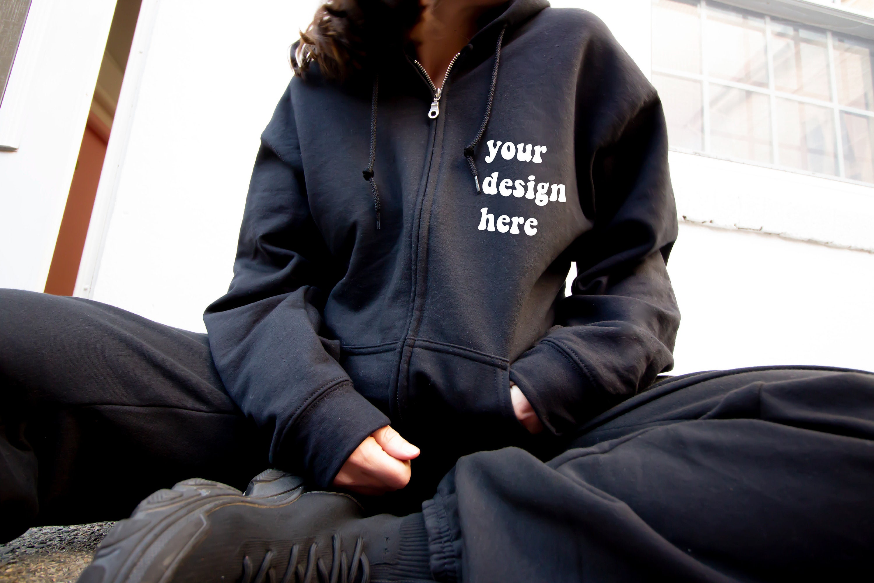 Download Black zip up hoodie mockup instant digital download gildan | Etsy