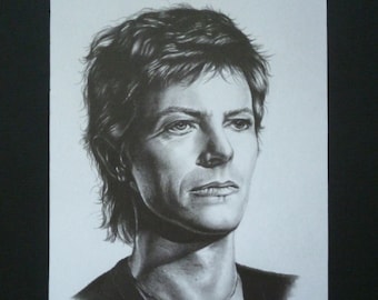 David Bowie black and white print from original drawing signed by the artist