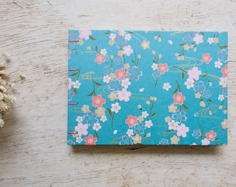 Handmade A5 Hardcover Watercolor Artist Landscape Sketchbook, Coptic Binding - Floral Turquoise