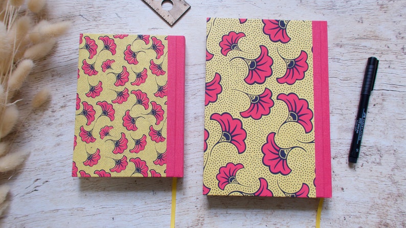 Perpetual diary, medium format or A5, handmade, calendar, personal journal Aissa fuchsia yellow image 5