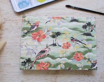 Handmade A5 landscape watercolor notebook, artist notebook, travel notebook, Coptic binding - Birds