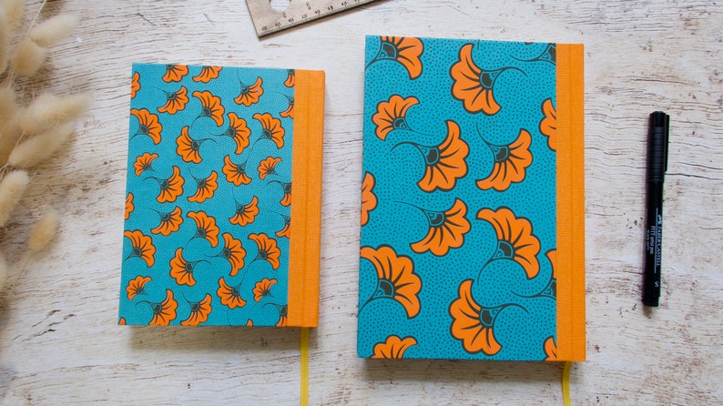 Perpetual diary medium format or A5, handmade, calendar, personal journal Aissa turquoise orange image 5