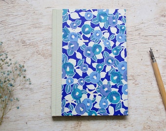 Hardcover A5 Hand Bound Lined Notebook - Blue Camellias