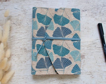 A5 notebook hand-bound in natural cork with printed pattern, traveler's notebook, writer's notebook - Gingko