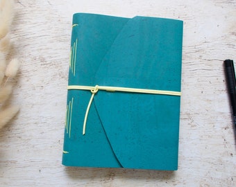 Turquoise Cork Leather A5 Hand Bound Traveler Journal, Writer Journal